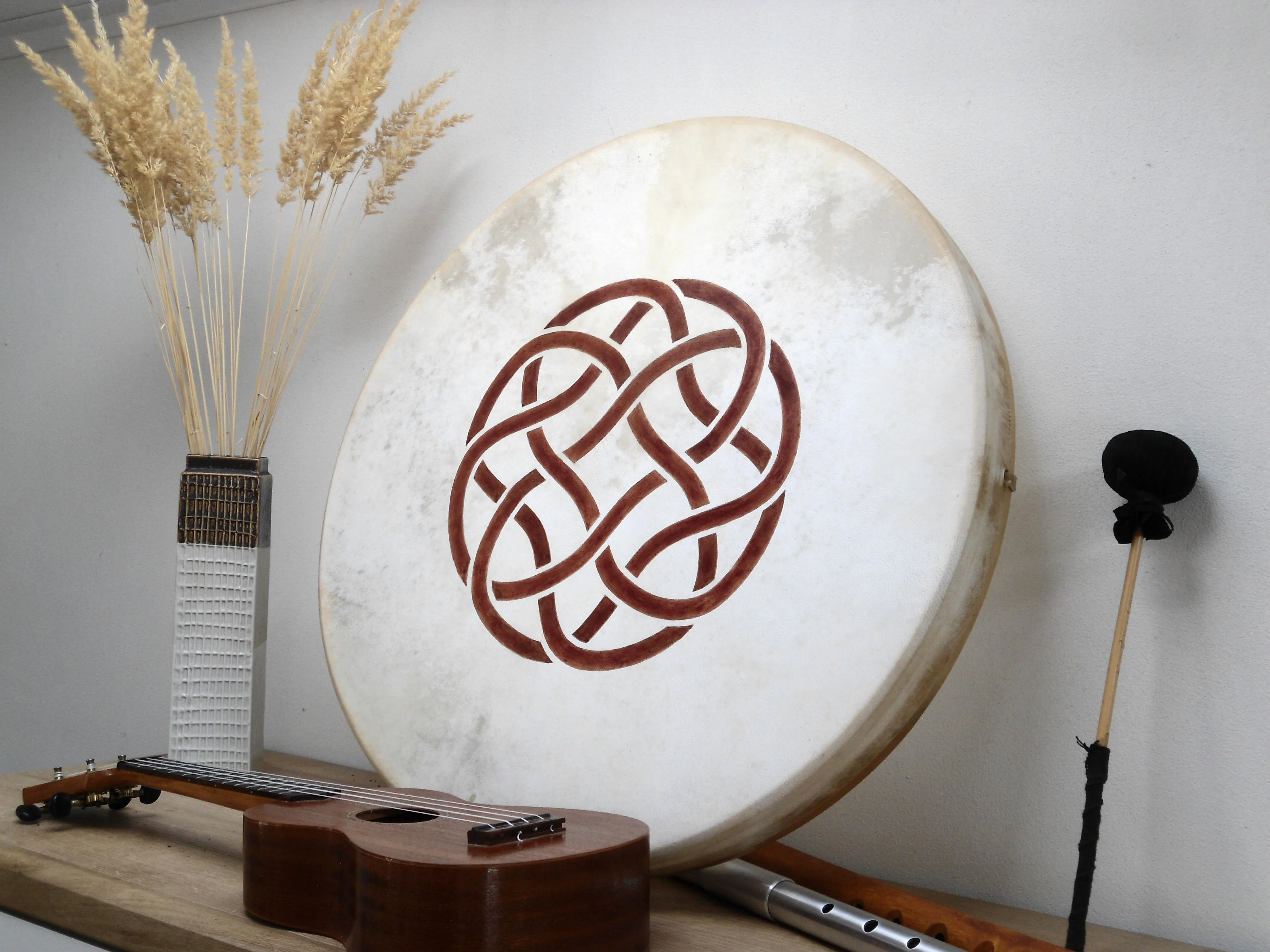 Imhein symbol hand-painted on a shamanic drum