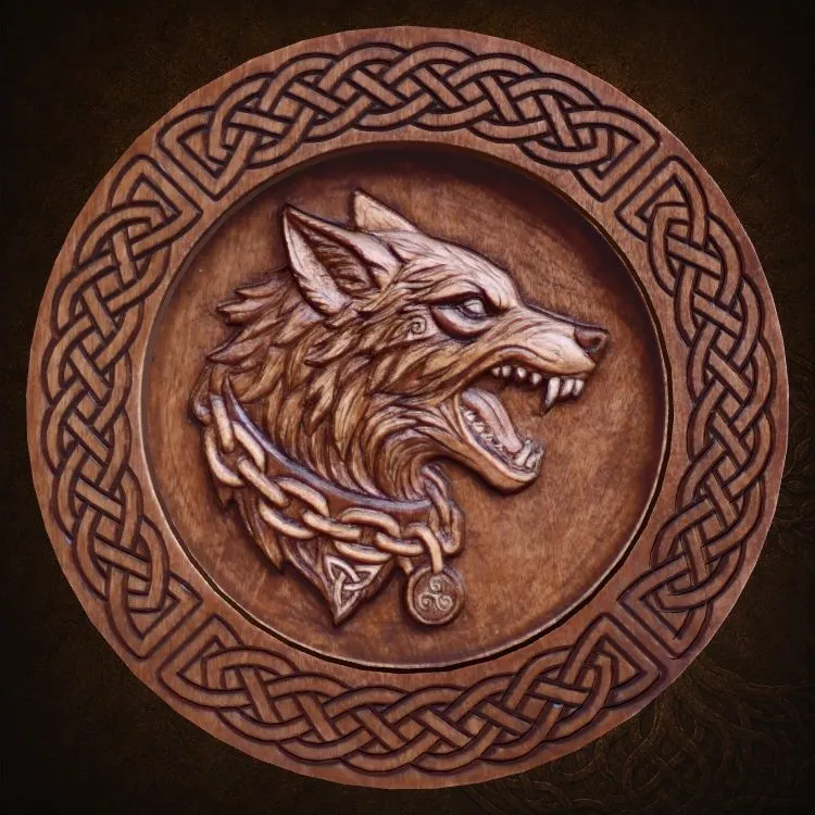 Wolf Guardian relief displayed against a warm amber background