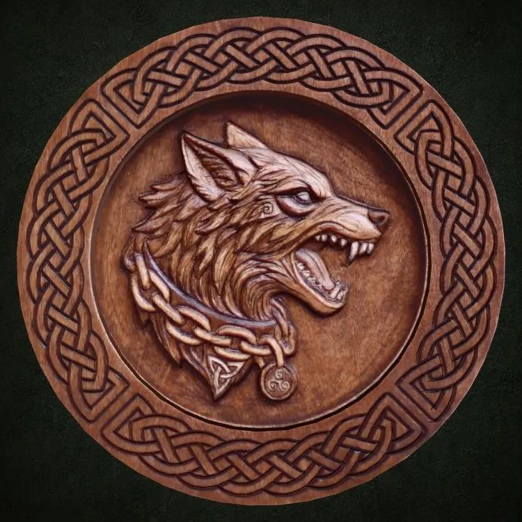 Wolf Guardian relief displayed against a misty green background