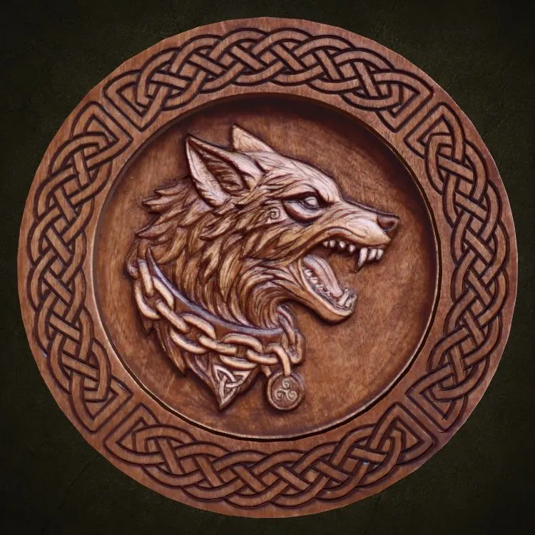Wolf Guardian relief displayed against a warm green background