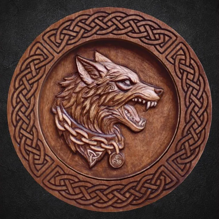 Wolf Guardian relief displayed against a textured stone background
