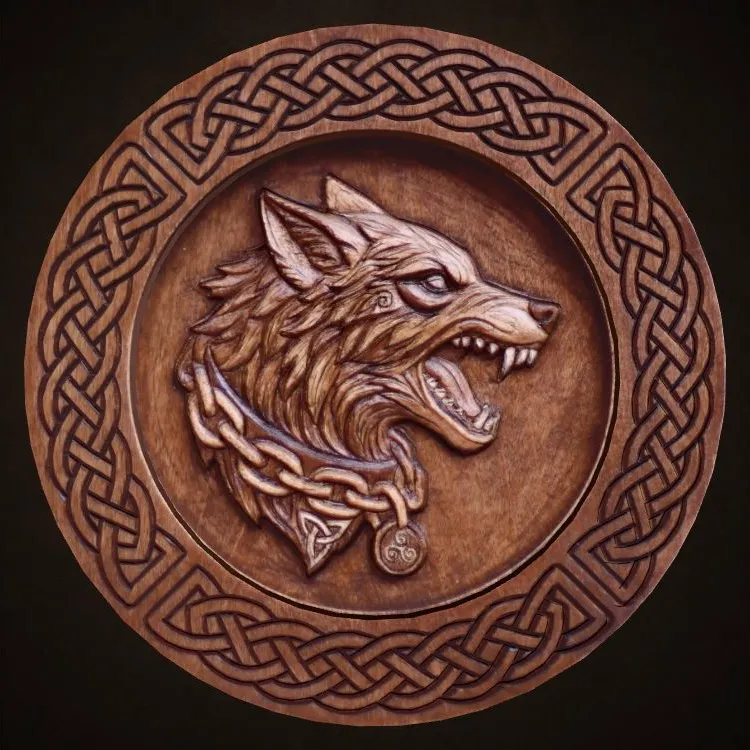 Wolf Guardian relief displayed against a dark brown grunge background