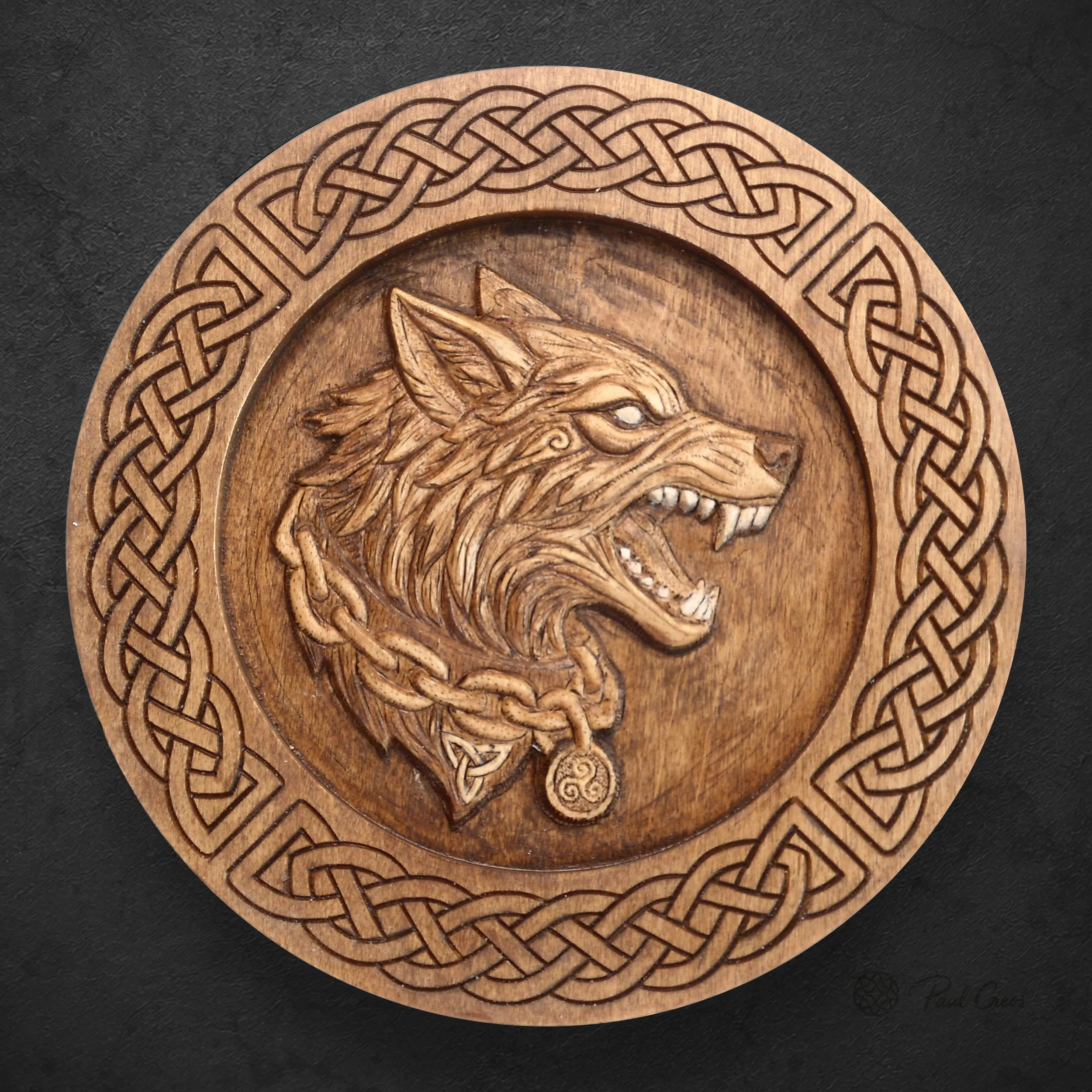 Wolf Warden II thumbnail showing a carved wolf within a Celtic knotwork border